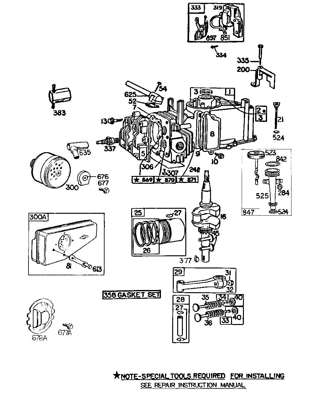 Cylinder,mufflers,piston Grp Diagram and Parts List for 93582-5174-XX  Briggs and Stratton Engine